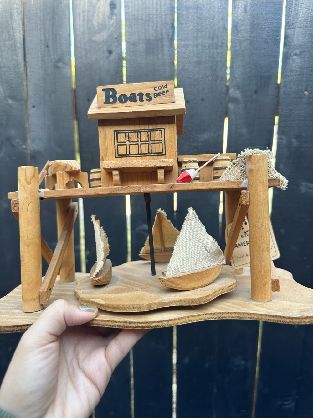 Handmade Wooden Mini Boat Dock - Natural Wood music box decor gift